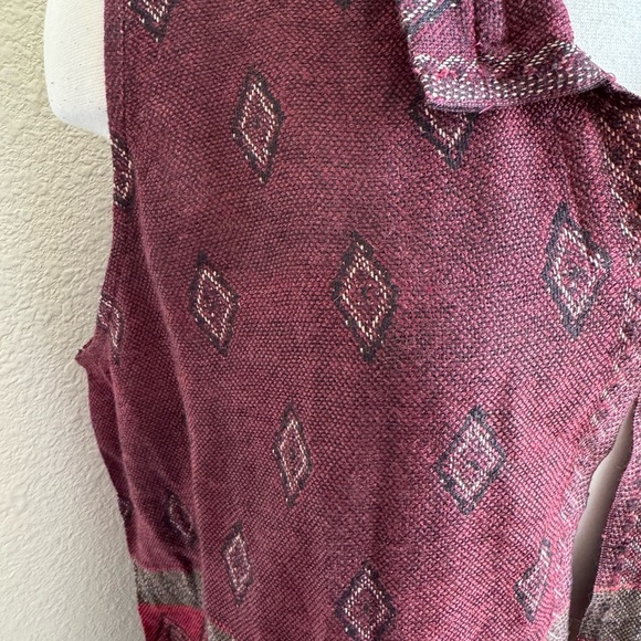 Boho Southwestern Sleeveless Cardigan Fringe Vest John Mark Burgundy large - Picture 11 of 12